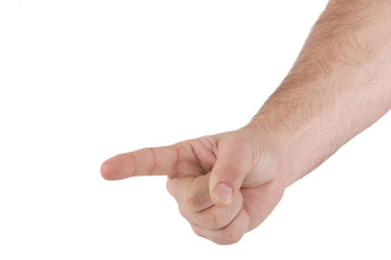 main et bras avec doigt qui pointe un objet de publicit&eacute;