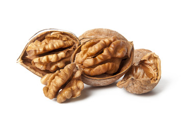 Walnuts on a white background