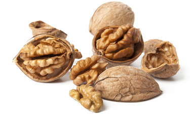 Walnuts on a white background