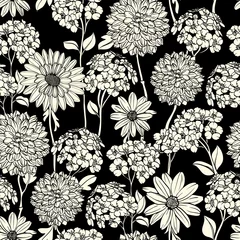 Washable wall murals Flowers black and white Black and white floral seamless pattern