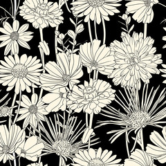 Zwart en wit bloemen naadloos patroon