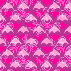 beautiful pink vector seamless pattern with swirls and hearts