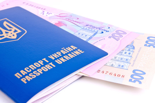 ukrainian passport with national money