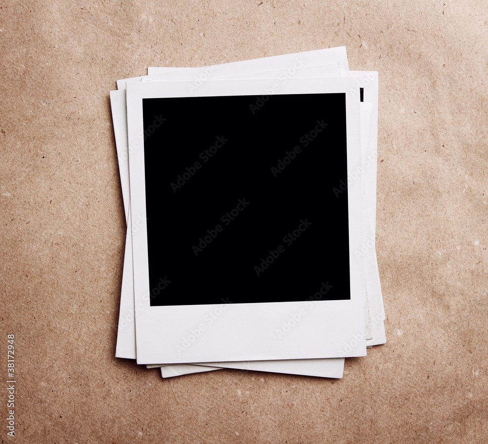 Poster stack of vintage photos at recycled paper with clipping path