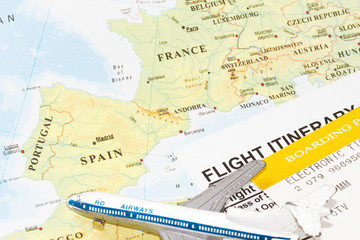 Flight to Europe travel concept
