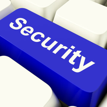 Security Computer Key In Blue Showing Privacy And Safety