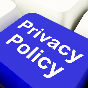 Privacy Policy Computer Key In Blue Showing Company Data Protect