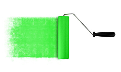 Green roller of paint