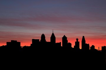 Philadelphia skyline at sunset illustration