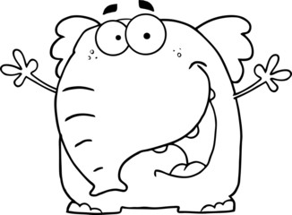 Outlined Happy Elephant Cartoon Character