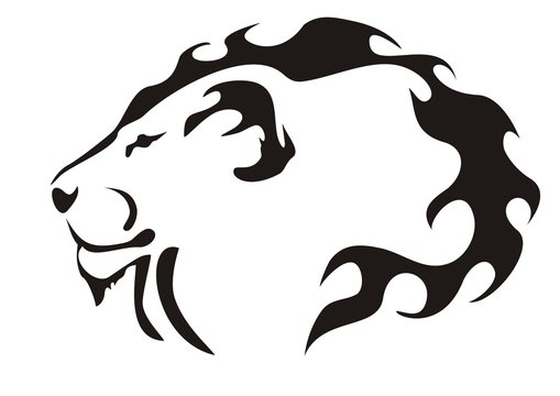 Lion head. Black on white