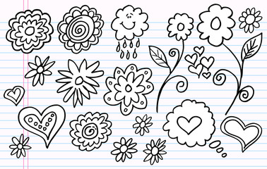 Notebook Doodle Sketch Flower Vector Set