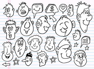 Notebook Doodle Sketch  Face Vector Set