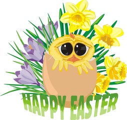 happy easter - chick and flower
