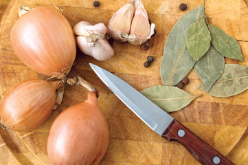 Food ingredients with knife