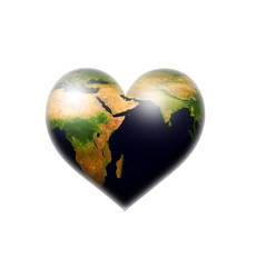 earth heart over white background