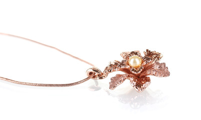 Pendant in form of flower with pearl  isolated on white