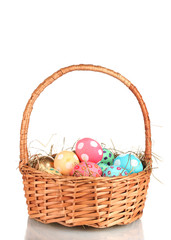 Colorful Easter eggs in the basket  isolated on white