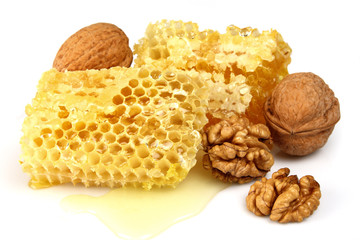 Honeycombs with walnuts