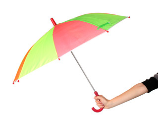 Multi-colored umbrella in hand isolated on white