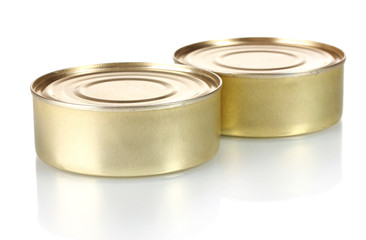 Two tin with food isolated on white