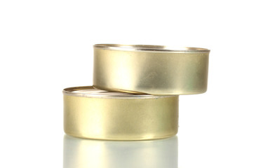 Two tin with food isolated on white