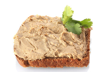 Fresh pate on bread isolated on white