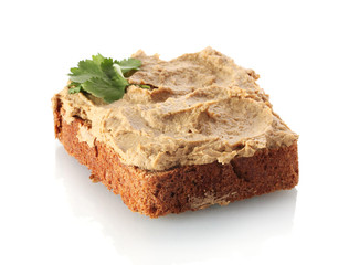 Fresh pate on bread isolated on white