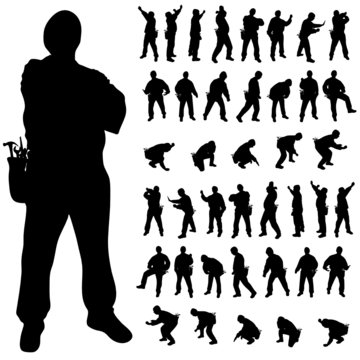 worker black silhouette in various poses