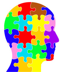 Profile of a head showing coloured jigsaw/puzzle pieces