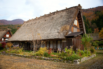 Fototapeta na wymiar House in historic village Shirakawa-go, Gifu prefecture, Japan