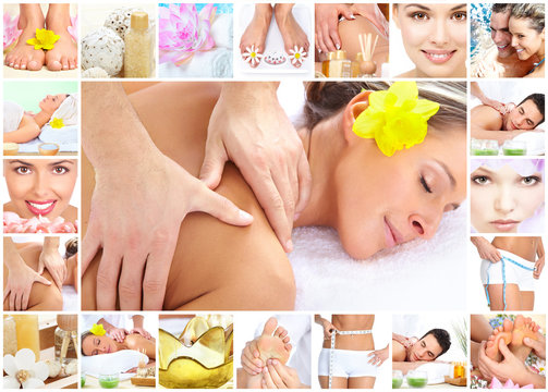 Spa massage collage background.