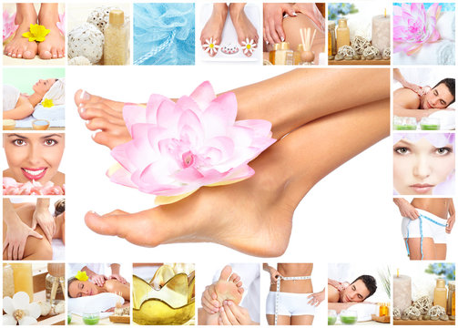 Spa massage. Legs with flower.