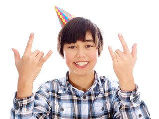 smiling boy with party hat