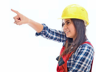 smiling girl with construction helmet