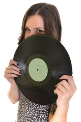 femme avec disque vinyle