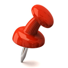 Red thumbtack on a white background