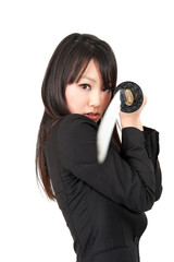 asian businesswoman with japanese sword