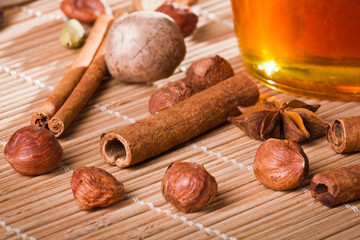 Honey jar and all sorts of nuts