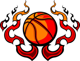 Naklejka premium Basketball Template with Flames Vector Image