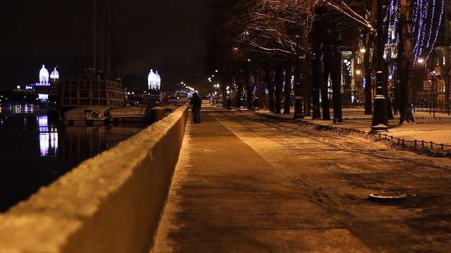 Embankment in St Petersburg (Russia) at night