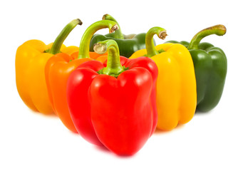 Green,red,yellow and orange sweet peppers