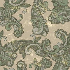 vector seamless paisley pattern on  grungy background