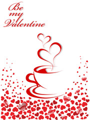 Abstract vector illustration of coffee-cup and hearts. Place for