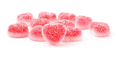 red fruit candies in heart formation