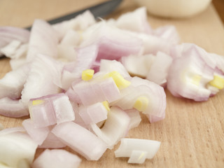 The cut onions close up