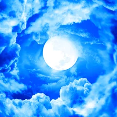 Tableaux ronds sur plexiglas Ciel lune dans le ciel bleu