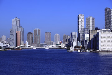 Kachidoki Bridge and Sumida River in Tokyo, Japan