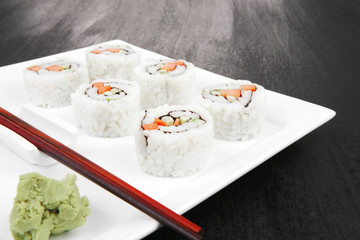 Roll with Cucumber , Cream Cheese and Raw Salmon