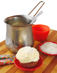 Decoration cupcake cream and coconut shaving